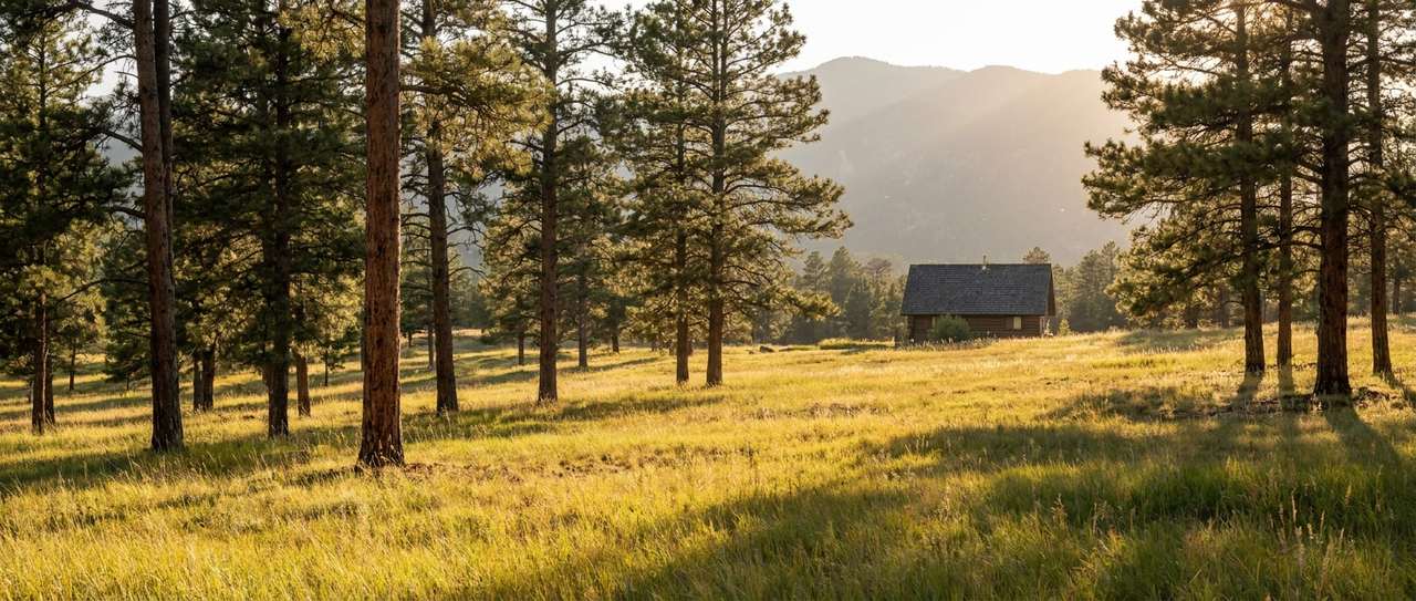 Foothills home site with cleanly cleared defensible space, spaced pines and open ground