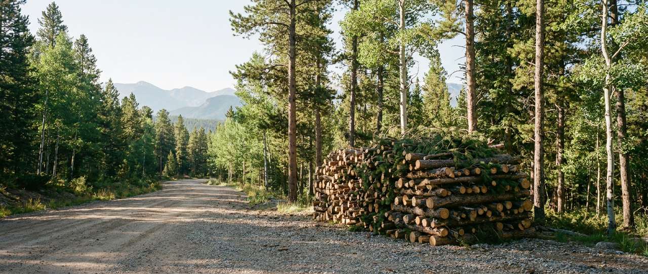 Tree limbs cut and stacked in an orderly curbside pile for chipping